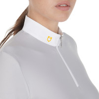 Langarm-Poloshirt aus technischem Fleecestoff Damen Warm+ Equestro Bianco Langarm-Poloshirt aus technischem Fleecestoff Damen Warm+ Equestro Bianco