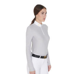 Langarm-Poloshirt aus technischem Fleecestoff Damen Warm+ Equestro Grigio