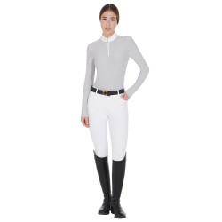 Langarm-Poloshirt aus technischem Fleecestoff Damen Warm+ Equestro Grigio