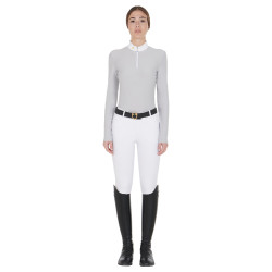 Langarm-Poloshirt aus technischem Fleecestoff Damen Warm+ Equestro Grigio