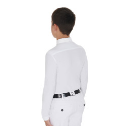 Polo a maniche lunghe da ragazzo in tessuto tecnico pile Warm+ Equestro Bianco