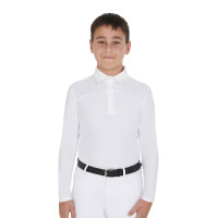 Polo da concorso bambino a maniche lunghe con bottoni Equestro Bianco / bianco