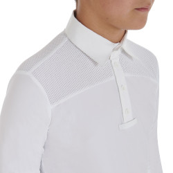 Polo da concorso bambino a maniche lunghe con bottoni Equestro Bianco / bianco Polo da concorso bambino a maniche lunghe con bottoni Equestro Bianco / bianco