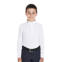 Polo da concorso da ragazzo aderente a maniche lunghe con 3 bottoni Avetis Equestro Bianco Polo da concorso da ragazzo aderente a maniche lunghe con 3 bottoni Avetis Equestro Bianco