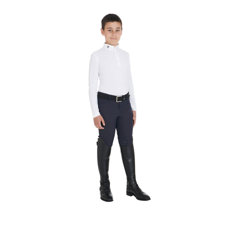Polo da concorso da ragazzo aderente a maniche lunghe con 3 bottoni Avetis Equestro Polo da concorso da ragazzo aderente a maniche lunghe con 3 bottoni Avetis Equestro
