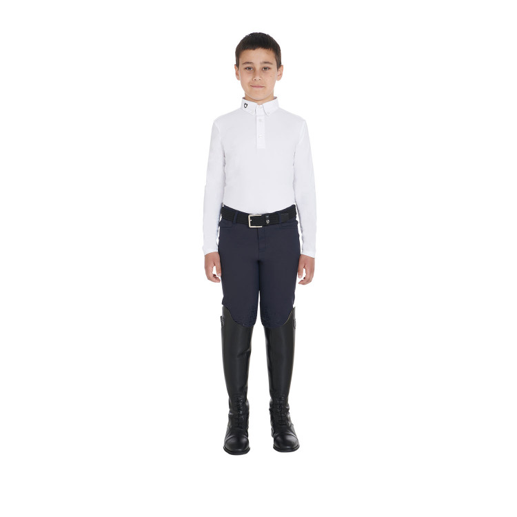 Polo da concorso da ragazzo aderente a maniche lunghe con 3 bottoni Avetis Equestro Polo da concorso da ragazzo aderente a maniche lunghe con 3 bottoni Avetis Equestro