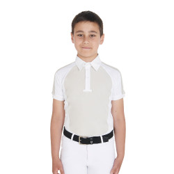 Polo da concorso bambino aderente maniche corte 4 bottoni Equestro Greggio Beige