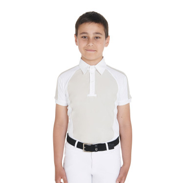 Polo da concorso bambino aderente maniche corte 4 bottoni Equestro Greggio Beige
