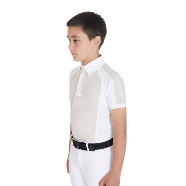 Polo da concorso bambino aderente maniche corte 4 bottoni Equestro Greggio Beige