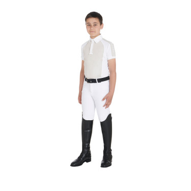 Polo da concorso bambino aderente maniche corte 4 bottoni Equestro Greggio Beige