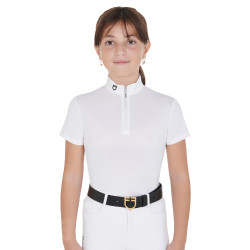 Polo da concorso da ragazza aderente a maniche corte con chiusura lampo Lusineh Equestro Bianco Polo da concorso da ragazza aderente a maniche corte con chiusura lampo Lusineh Equestro Bianco