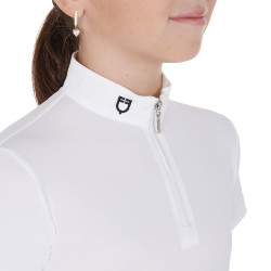 Polo da concorso da ragazza aderente a maniche corte con chiusura lampo Lusineh Equestro Bianco Polo da concorso da ragazza aderente a maniche corte con chiusura lampo Lusineh Equestro Bianco