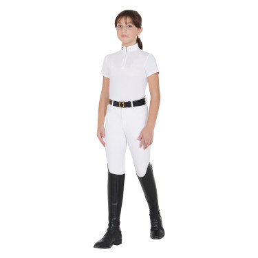 Polo da concorso da ragazza aderente a maniche corte con chiusura lampo Lusineh Equestro Polo da concorso da ragazza aderente a maniche corte con chiusura lampo Lusineh Equestro