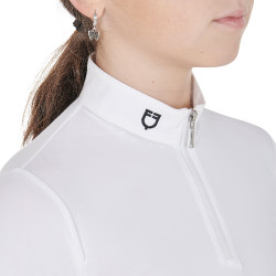Polo da concorso da ragazza anti-UV aderente a maniche lunghe con zip Anahid Equestro Bianco