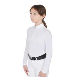 Polo da concorso da ragazza anti-UV aderente a maniche lunghe con zip Anahid Equestro Bianco