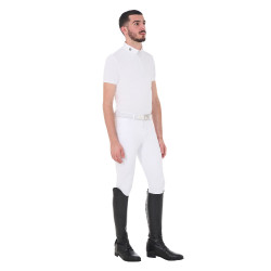 Polo da concorso a maniche corte da uomo in tessuto tecnico traspirante Hunt Equestro Bianco