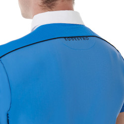 Polo de concurso de manga corta para hombre con cremallera y ribete de malla Equestro Dafne Blu Polo de concurso de manga corta para hombre con cremallera y ribete de malla Equestro Dafne Blu
