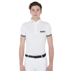 Polo de competición ajustado de manga corta para hombre con inserciones negras Garen Equestro Bianco Polo de competición ajustado de manga corta para hombre con inserciones negras Garen Equestro Bianco