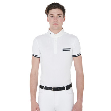 Polo de competición ajustado de manga corta para hombre con inserciones negras Garen Equestro Polo de competición ajustado de manga corta para hombre con inserciones negras Garen Equestro