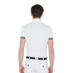 Polo de competición ajustado de manga corta para hombre con inserciones negras Garen Equestro Bianco Polo de competición ajustado de manga corta para hombre con inserciones negras Garen Equestro Bianco