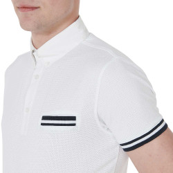 Polo de competición ajustado de manga corta para hombre con inserciones negras Garen Equestro Bianco Polo de competición ajustado de manga corta para hombre con inserciones negras Garen Equestro Bianco