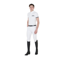Polo de competición ajustado de manga corta para hombre con inserciones negras Garen Equestro Bianco Polo de competición ajustado de manga corta para hombre con inserciones negras Garen Equestro Bianco