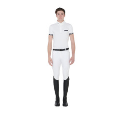 Polo de competición ajustado de manga corta para hombre con inserciones negras Garen Equestro Bianco Polo de competición ajustado de manga corta para hombre con inserciones negras Garen Equestro Bianco