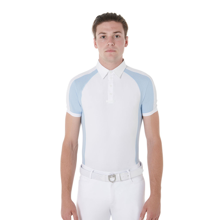 Polo da concorso aderente a maniche corte da uomo con 4 bottoni Equestro Polo da concorso aderente a maniche corte da uomo con 4 bottoni Equestro