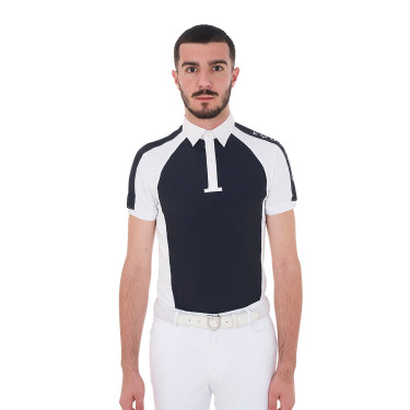 Polo da concorso aderente a maniche corte da uomo con 4 bottoni Equestro Polo da concorso aderente a maniche corte da uomo con 4 bottoni Equestro