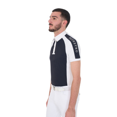 Polo da concorso aderente a maniche corte da uomo con 4 bottoni Equestro Polo da concorso aderente a maniche corte da uomo con 4 bottoni Equestro