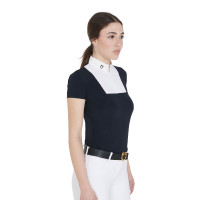 Polo da concorso aderente a maniche corte da donna Mariam Equestro Marino / bianco Blu