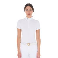 Polo da concorso aderente in tessuto stretch con zip e mesh da donna Taline Equestro Bianco Polo da concorso aderente in tessuto stretch con zip e mesh da donna Taline Equestro Bianco