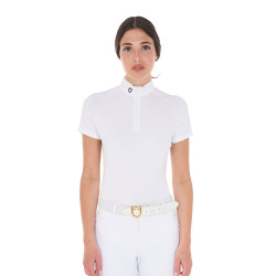 Polo da concorso aderente in tessuto stretch con zip e mesh da donna Taline Equestro Bianco