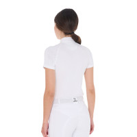 Polo da concorso aderente in tessuto stretch con zip e mesh da donna Taline Equestro Bianco Polo da concorso aderente in tessuto stretch con zip e mesh da donna Taline Equestro Bianco
