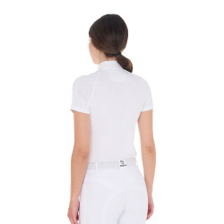 Polo da concorso aderente in tessuto stretch con zip e mesh da donna Taline Equestro Bianco