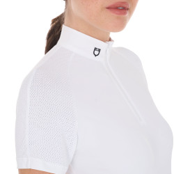 Polo da concorso aderente in tessuto stretch con zip e mesh da donna Taline Equestro Bianco