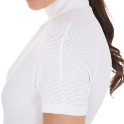 Polo da concorso aderente in tessuto stretch con zip e mesh da donna Taline Equestro Bianco