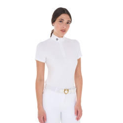 Polo da concorso aderente in tessuto stretch con zip e mesh da donna Taline Equestro Bianco
