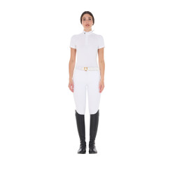 Polo da concorso aderente in tessuto stretch con zip e mesh da donna Taline Equestro Bianco