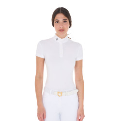 Polo da concorso con colletto alla coreana aderente maniche corte donna Sally Equestro Bianco