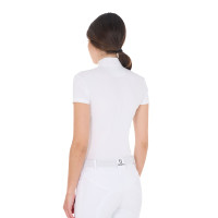 Polo da concorso con colletto alla coreana aderente maniche corte donna Sally Equestro Bianco Polo da concorso con colletto alla coreana aderente maniche corte donna Sally Equestro Bianco