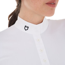 Polo da concorso con colletto alla coreana aderente maniche corte donna Sally Equestro Bianco