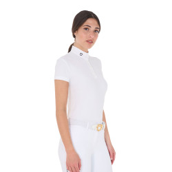 Polo da concorso con colletto alla coreana aderente maniche corte donna Sally Equestro Bianco