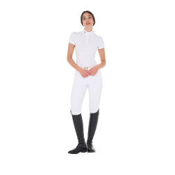 Polo da concorso con colletto alla coreana aderente maniche corte donna Sally Equestro Bianco