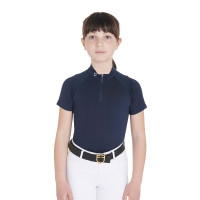 Polo da allenamento tecnico a maniche corte per bambino con zip Equestro Marina Blu marino