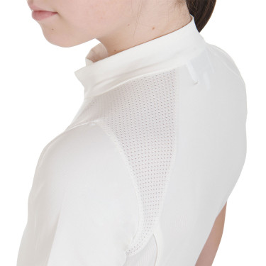 Polo da allenamento tecnico a maniche corte per bambino con zip Equestro Bianco