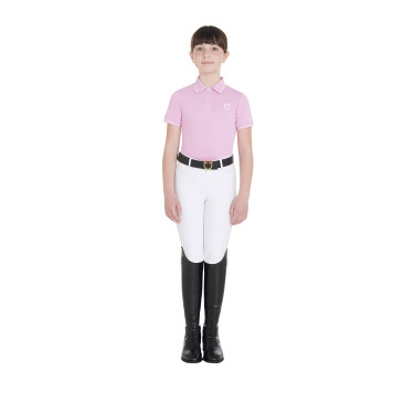 Polo da allenamento tecnico per bambini in tessuto antibatterico Equestro Lilla Blu