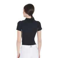 Polo da allenamento tecnico aderente con zip da donna Equestro Nero Polo da allenamento tecnico aderente con zip da donna Equestro Nero