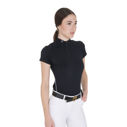 Polo da allenamento tecnico aderente con zip da donna Equestro Nero Polo da allenamento tecnico aderente con zip da donna Equestro Nero