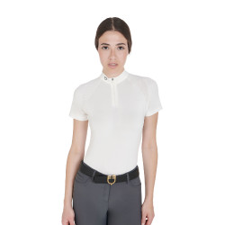 Polo da allenamento tecnico aderente con zip da donna Equestro Bianco Polo da allenamento tecnico aderente con zip da donna Equestro Bianco